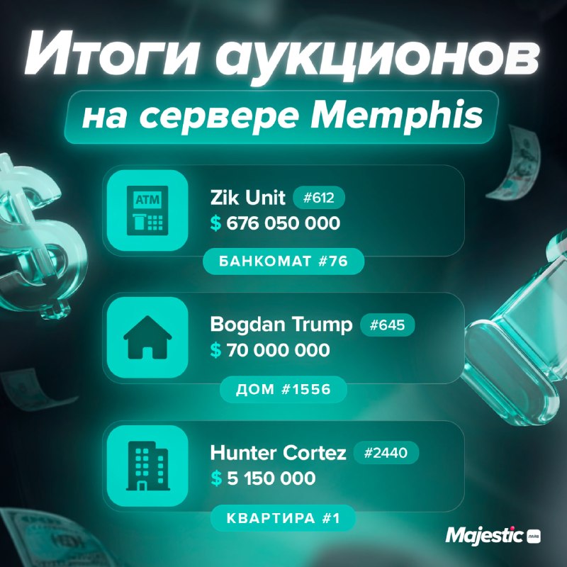 Majestic RP сообщил о результатах первого дня аукционов на Memphis