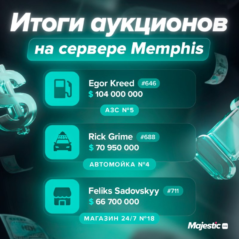 Majestic RP подвел итоги второго дня аукционов на Memphis